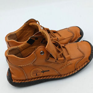 Histylish Men's EU 43 Hand-Stitched Microfiber Leather Lace Up Ankle Boot Brown